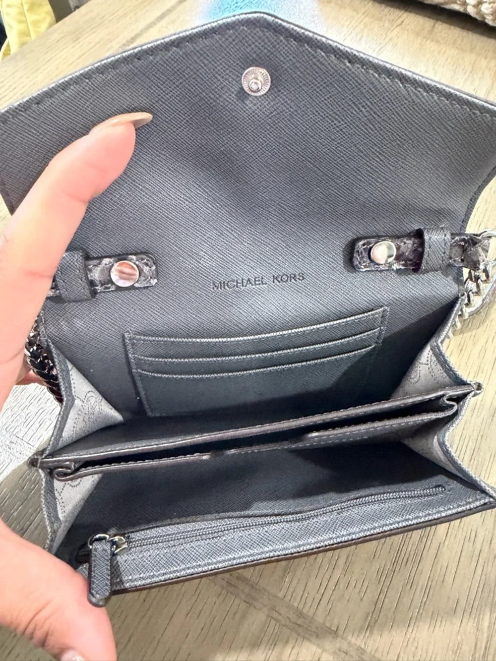 Michael Kors Snake-Embossed Crossbody in Taupe and Silver